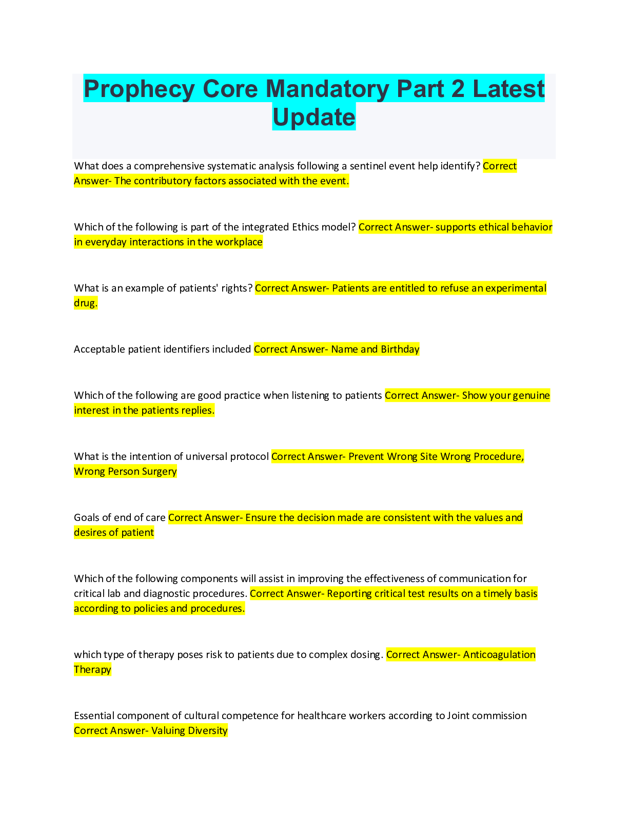 Preview of Prophecy Core Mandatory Part 2 Latest Update